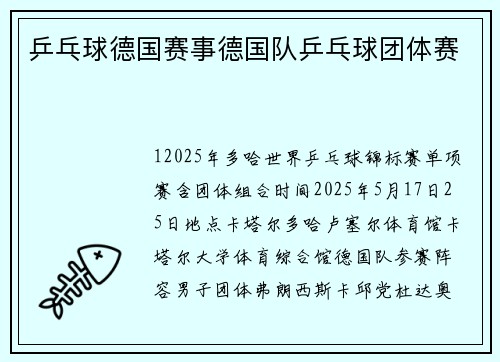 乒乓球德国赛事德国队乒乓球团体赛